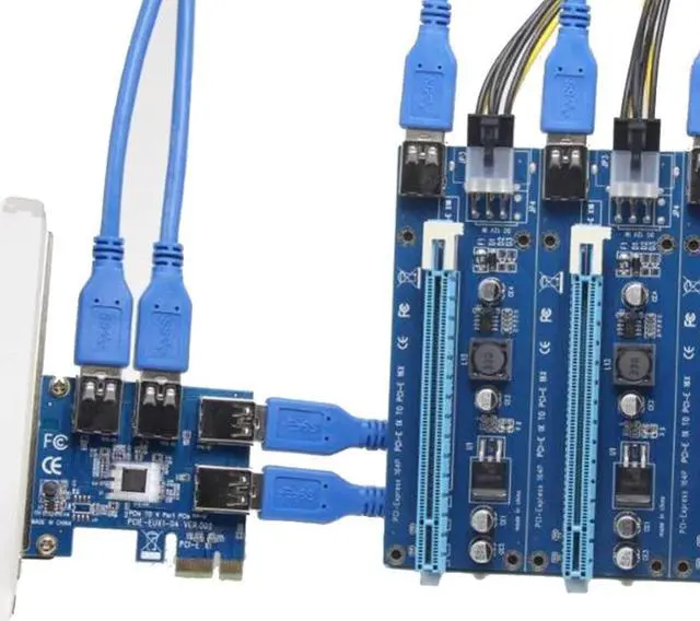 Alt view image 4 of 7 - PCIe 1 to 4 PCI Express 16X Slots Riser Card PCI-E 1X to External 4 PCI-E Slot Adapter PCIe Multiplier Card USB 3.0 Mining Special Riser Card for Bitcoin Miner