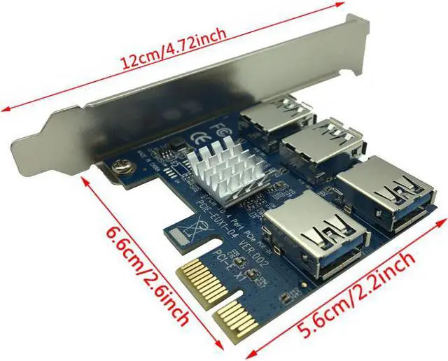 Alt view image 7 of 7 - PCIe 1 to 4 PCI Express 16X Slots Riser Card PCI-E 1X to External 4 PCI-E Slot Adapter PCIe Multiplier Card USB 3.0 Mining Special Riser Card for Bitcoin Miner