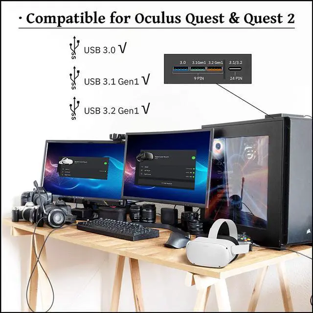 Alt view image 3 of 7 - 10Feet / 3M VR Link Cable Compatible for Oculus Quest 2, Fast Charging & PC Data Transfer USB C 3.2 Gen1 Cable for VR Headset and Gaming PC
