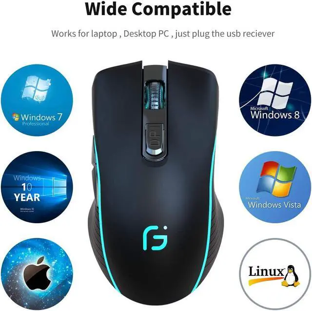 Alt view image 7 of 7 - Silent Click Wireless Mouse for Laptop - Light up Rechargeable USB Cordless Mice for Computer, 3 DPI up to 2400, [Queit] Comfort & Smooth LED RGB Mouse for PC Tablet Chromebook Microsoft Windows Mac