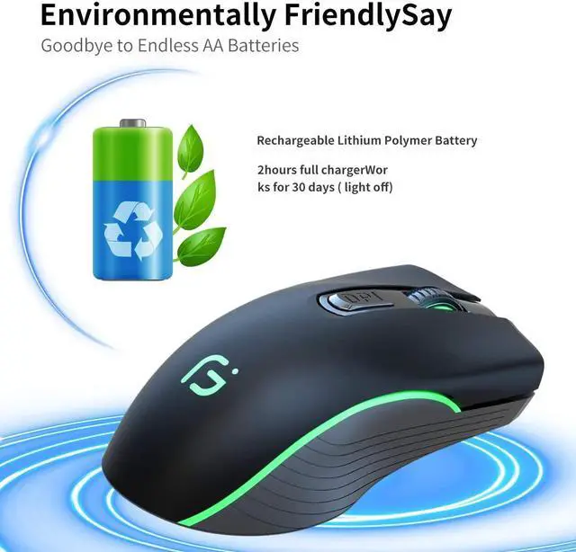 Alt view image 5 of 7 - Silent Click Wireless Mouse for Laptop - Light up Rechargeable USB Cordless Mice for Computer, 3 DPI up to 2400, [Queit] Comfort & Smooth LED RGB Mouse for PC Tablet Chromebook Microsoft Windows Mac