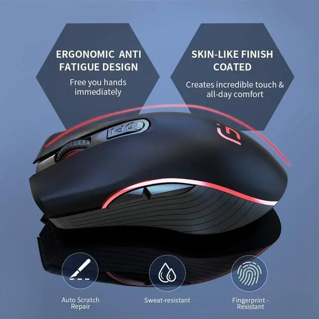 Alt view image 2 of 7 - Silent Click Wireless Mouse for Laptop - Light up Rechargeable USB Cordless Mice for Computer, 3 DPI up to 2400, [Queit] Comfort & Smooth LED RGB Mouse for PC Tablet Chromebook Microsoft Windows Mac