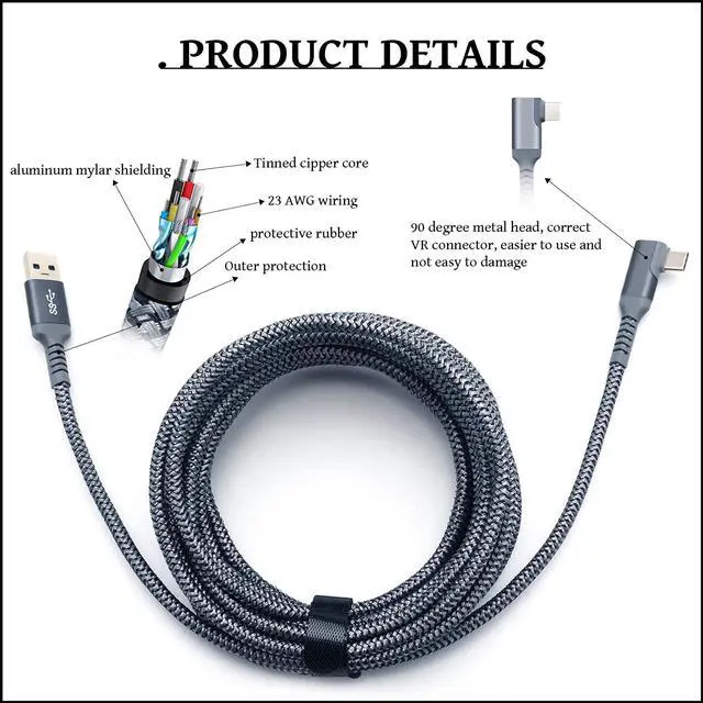 Alt view image 2 of 7 - 10Feet / 3M VR Link Cable Compatible for Oculus Quest 2, Fast Charging & PC Data Transfer USB C 3.2 Gen1 Cable for VR Headset and Gaming PC