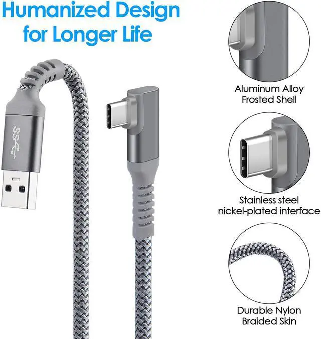 Alt view image 3 of 7 - For Oculus Quest 2 Link Cable 20ft/6M, Oculus Link Cable with Signal Booster, 90 Degree Angled High Speed Data Transfer & Fast Charging Cable for Oculus Quest VR Headset and Gaming PC (Grey)