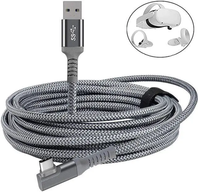 Main image of For Oculus Quest 2 Link Cable 20ft/6M, Oculus Link Cable with Signal Booster, 90 Degree Angled High Speed Data Transfer & Fast Charging Cable for Oculus Quest VR Headset and Gaming PC (Grey)