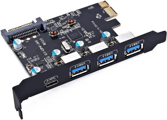 Alt view image 6 of 7 - PCI-E to USB 3.0 Type C +3 Type A Expansion Card - Interface USB 3.0 4-Port Express Card Desktop with 15 pin SATA Power Connector [ Include with A 4pin to 2x15pin Cable + A 15pin to 2x 15pin SATA Y-C