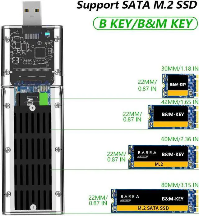 Alt view image 2 of 7 - USB 3.0 Gen 1 to M.2 NGFF SSD Enclosure Adapter, External SATA Based M.2 Solid State Hard Drive Enclosure to B-Key 2280/2260/2242/2230 (Doesn't Support NVME SSD)