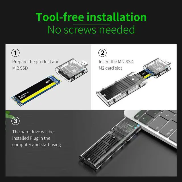 Alt view image 4 of 7 - USB 3.0 Gen 1 to M.2 NGFF SSD Enclosure Adapter, External SATA Based M.2 Solid State Hard Drive Enclosure to B-Key 2280/2260/2242/2230 (Doesn't Support NVME SSD)