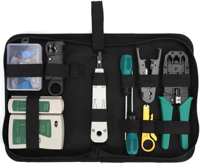 Main image of Network Cable Repair Maintenance Tool Kit Set 11 in 1 Portable Phone Cable Crimper 8P8C 4P4C 6P6C Connectors RJ45 RJ11 Cat5 Cat6 Cable Tester
