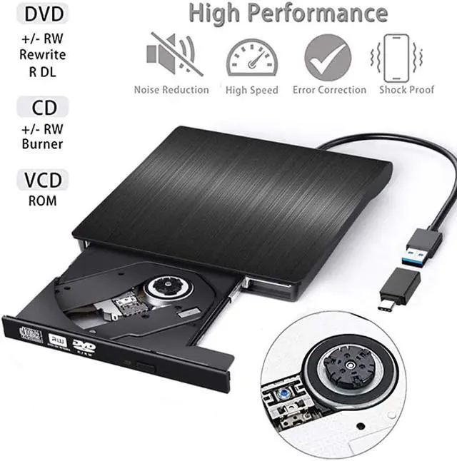 Alt view image 2 of 7 - USB C Type C External CD DVD Drive, USB 3.0 Portable Slim CD DVD +/-RW Drive Player Burner and Reader High Speed Data Transfer Optical DVD Drive for Laptop, Desktop, Windows 7/8/10/XP/Vista/Ma-c OS