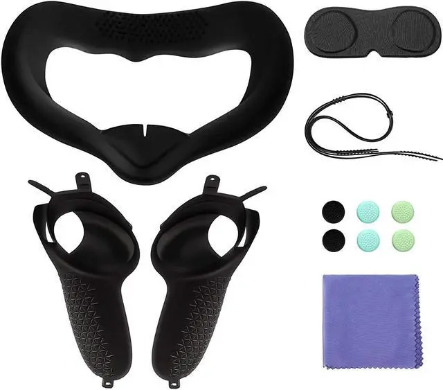 Main image of Touch Controller Grip Cover, Silicone Face Cover, Lens Protect Pad, Thumbstick Cap for Oculus Quest 2 VR Headset Accessories Anti-Throw Handle Protective Sleeve with Adjustable Knuckle Strap