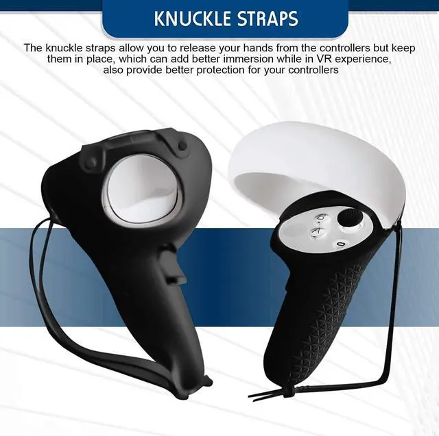 Alt view image 4 of 7 - Touch Controller Grip Cover, Silicone Face Cover, Lens Protect Pad, Thumbstick Cap for Oculus Quest 2 VR Headset Accessories Anti-Throw Handle Protective Sleeve with Adjustable Knuckle Strap