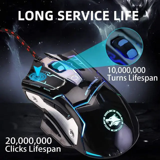 Alt view image 4 of 7 - USB Computer Mouse Wired, Light Up Mouse for Laptop with RGB 7 Colors Breathing Light,4 DPI Adjustable up to 3200, 6 Buttons, Ergonomic Gamer PC Mouse for Windows/Mac/Sega Dreamcast