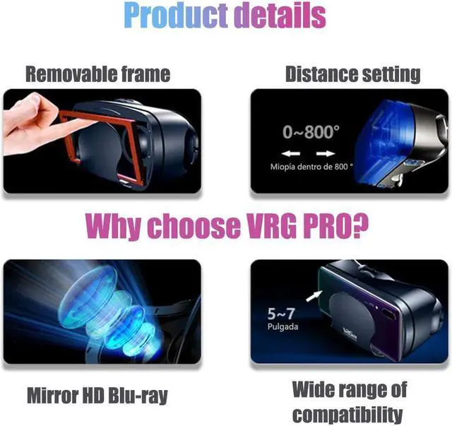 Alt view image 5 of 7 - VR Headset Virtual Reality VR 3D Glasses VR Set Incl 3D Virtual Reality Goggles, Controller, Adjustable VR Glasses - Compatible with iPhone and Android Support 7 inch [with Gamepad]