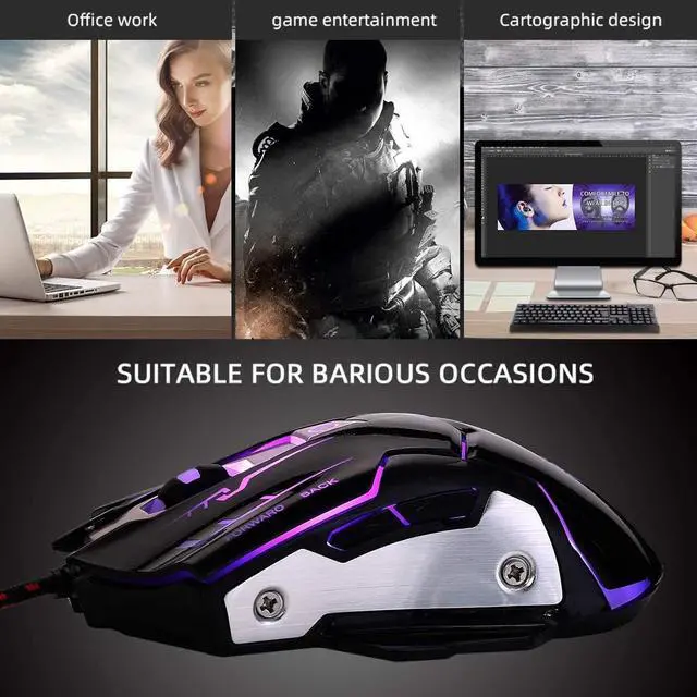 Alt view image 7 of 7 - USB Computer Mouse Wired, Light Up Mouse for Laptop with RGB 7 Colors Breathing Light,4 DPI Adjustable up to 3200, 6 Buttons, Ergonomic Gamer PC Mouse for Windows/Mac/Sega Dreamcast