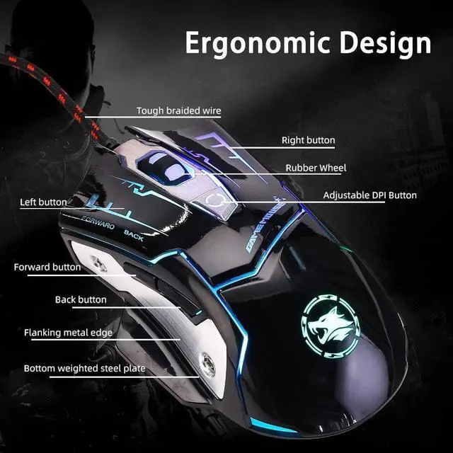 Alt view image 5 of 7 - USB Computer Mouse Wired, Light Up Mouse for Laptop with RGB 7 Colors Breathing Light,4 DPI Adjustable up to 3200, 6 Buttons, Ergonomic Gamer PC Mouse for Windows/Mac/Sega Dreamcast