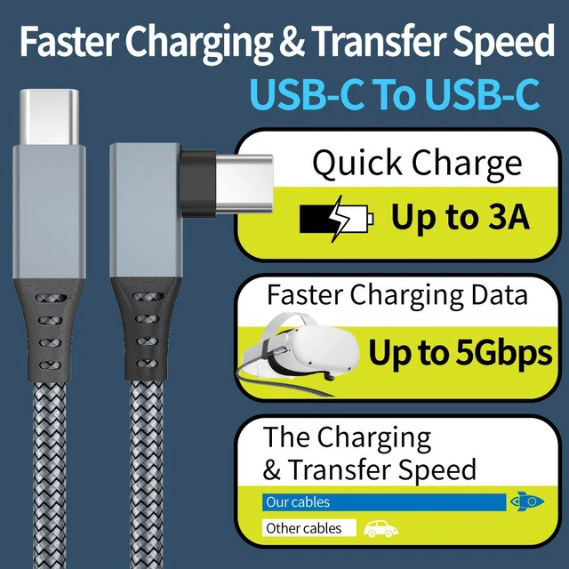 Alt view image 7 of 7 - VR Link Cable 20ft/6M Braided USB Type C to USB C Cord 90 Degree Angled USB 3.2 Gen1 Data Transfer & Fast Charging Cable for Oculus Quest /Quest 2/Rift S and More Devices with USB C Port giyqxHw