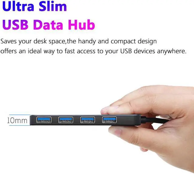 Alt view image 3 of 7 - USB Hub, 4-Port USB 3.0 Hub, Ultra Slim High Speed Portable Data Hub, for MacBook Air, Mac Pro, iMac, Surface Pro, XPS, Notebook PC, Laptop, Chromebook, Win7/8 (32/64 bit), and More