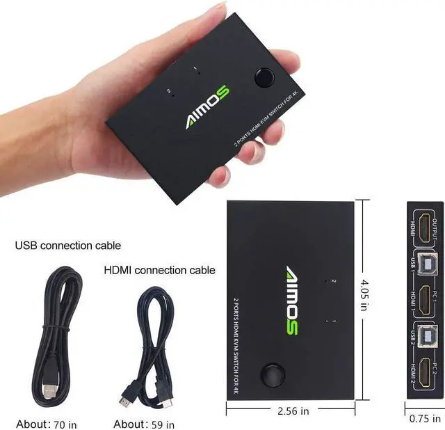 Alt view image 6 of 7 - KVM Switch HDMI 2 Port Box, Share 2 Computers with one Keyboard Mouse and one HD Monitor, Support Wireless Keyboard and Mouse Connections, UHD 4K (3840x2160) Supported
