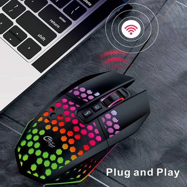 Alt view image 4 of 7 - Wireless Lightweight Gaming Mouse, Ultralight Honeycomb Optical Rechargeable LED Wireless Gaming Mice with RGB Backlit, USB Receiver, Ergonomic Grips, 3 Adjustable DPI, 7 Button, One-Click Desktop