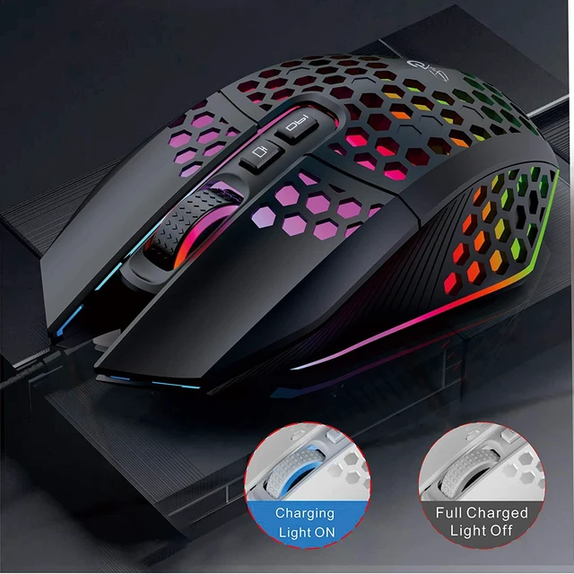 Alt view image 5 of 7 - Wireless Lightweight Gaming Mouse, Ultralight Honeycomb Optical Rechargeable LED Wireless Gaming Mice with RGB Backlit, USB Receiver, Ergonomic Grips, 3 Adjustable DPI, 7 Button, One-Click Desktop