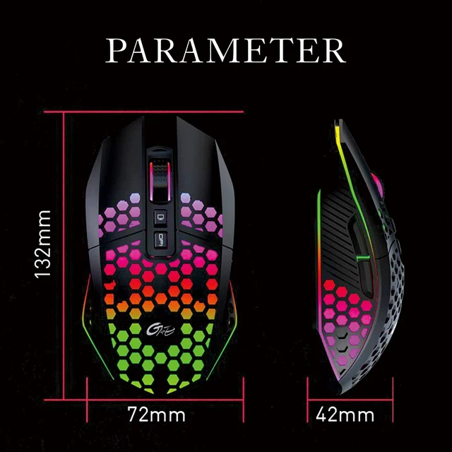 Alt view image 7 of 7 - Wireless Lightweight Gaming Mouse, Ultralight Honeycomb Optical Rechargeable LED Wireless Gaming Mice with RGB Backlit, USB Receiver, Ergonomic Grips, 3 Adjustable DPI, 7 Button, One-Click Desktop