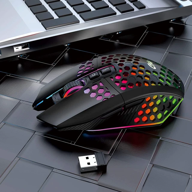 Alt view image 6 of 7 - Wireless Lightweight Gaming Mouse, Ultralight Honeycomb Optical Rechargeable LED Wireless Gaming Mice with RGB Backlit, USB Receiver, Ergonomic Grips, 3 Adjustable DPI, 7 Button, One-Click Desktop