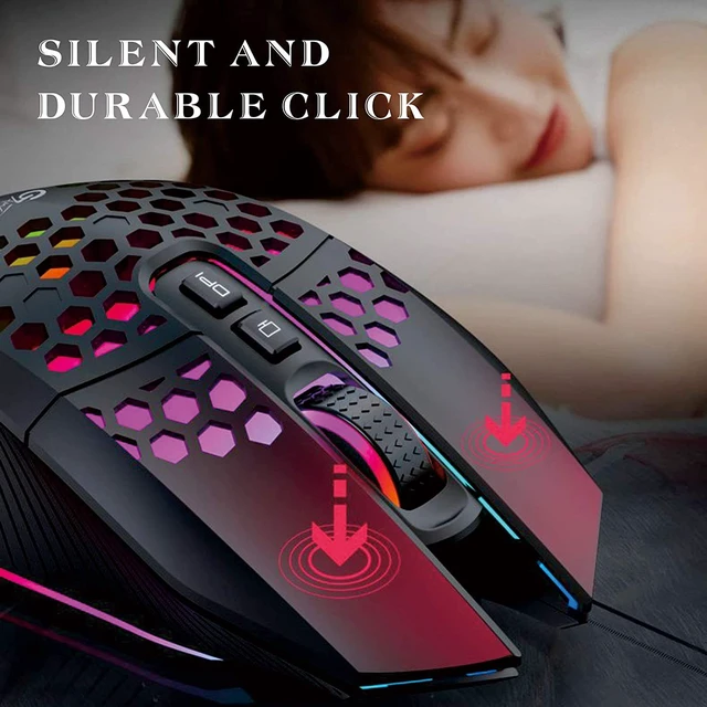 Alt view image 2 of 7 - Wireless Lightweight Gaming Mouse, Ultralight Honeycomb Optical Rechargeable LED Wireless Gaming Mice with RGB Backlit, USB Receiver, Ergonomic Grips, 3 Adjustable DPI, 7 Button, One-Click Desktop