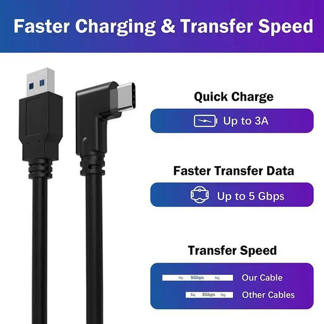 Alt view image 2 of 7 - USB 3.0 USB A to USB C VR Link Cable 13ft/4M Compatible for Oculus Quest, Oculus Quest 2 and PC Gaming 5Gbps USB 3.2 Gen1 3A USB C to USB A High Speed Data Transfer & Fast Charging VR Oculus Link