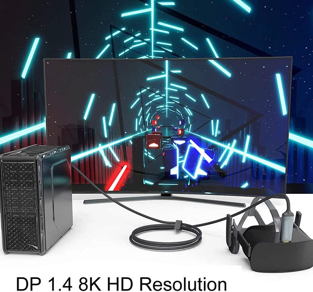 Alt view image 7 of 7 - DisplayPort Cable 1.4, 8K 3.3ft/1M Enthusiast DP to DP Cable Cord (8K @60Hz 7680x4320, 4K @240Hz, 2K @144Hz) HBR3 High Speed Displayport Cable for Laptop, PC, Gaming Monitor, TV Gaming Monitor - Grey