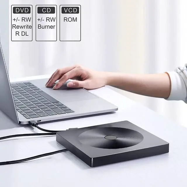 Alt view image 7 of 8 - External CD DVD Drive, with USB 3.0 & Type-C, Portable CD / DVD Drive and Burner for Laptop, Desktop, Mac, MacBook, Compatible with Windows XP / 7/8 / 10 / Vista / Linux / Mac 10 OS- system