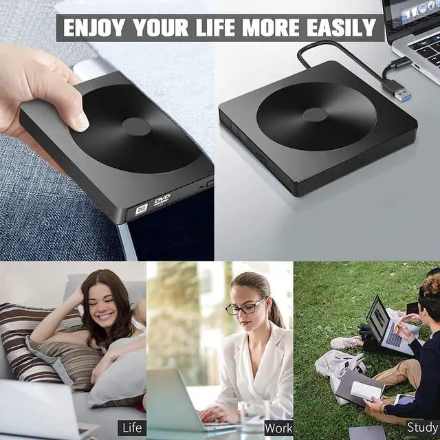 Alt view image 5 of 8 - External CD DVD Drive, with USB 3.0 & Type-C, Portable CD / DVD Drive and Burner for Laptop, Desktop, Mac, MacBook, Compatible with Windows XP / 7/8 / 10 / Vista / Linux / Mac 10 OS- system