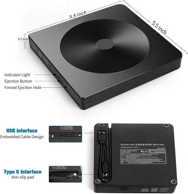 Alt view image 6 of 8 - External CD DVD Drive, with USB 3.0 & Type-C, Portable CD / DVD Drive and Burner for Laptop, Desktop, Mac, MacBook, Compatible with Windows XP / 7/8 / 10 / Vista / Linux / Mac 10 OS- system