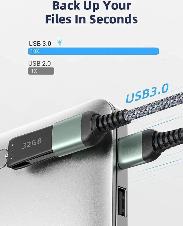 Alt view image 5 of 7 - 2M/6.6FT USB 3.0 Extension Lead, USB Type A Male to Female Extension Cord Durable Braided Material 5Gbps Fast Data Transfer Compatible with USB Keyboard, Mouse, Flash Drive, Hard Drive, Printer -Gray