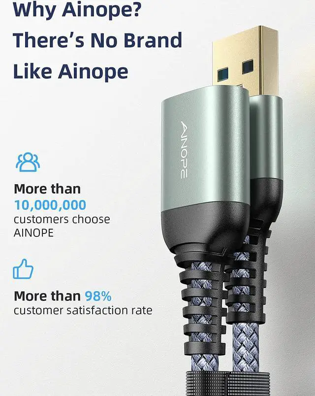 Alt view image 7 of 7 - 2M/6.6FT USB 3.0 Extension Lead, USB Type A Male to Female Extension Cord Durable Braided Material 5Gbps Fast Data Transfer Compatible with USB Keyboard, Mouse, Flash Drive, Hard Drive, Printer -Gray