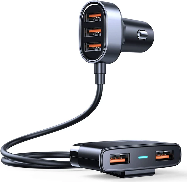 Main image of 5 Multi Ports Car Charger, Car Charger Adapter, 31W Fast USB Car Charger for Smart Phone, 5V 6.2A Fast Car Charger with 5FT Cable for Back Seat Charging
