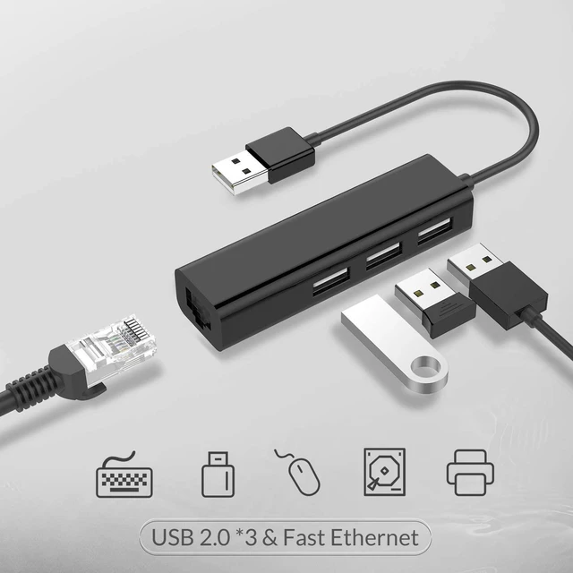 Alt view image 2 of 6 - 3 USB Ports Hub with RJ45 LAN Adapter Laptop Ethernet Dock Network Extender Compatible MacBook Air/Pro (Previous Generation), Chromebook, Windows Laptop, More (Black)