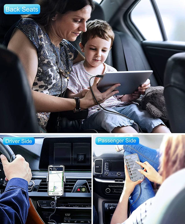 Alt view image 4 of 6 - 5 Multi Ports Car Charger, Car Charger Adapter, 31W Fast USB Car Charger for Smart Phone, 5V 6.2A Fast Car Charger with 5FT Cable for Back Seat Charging