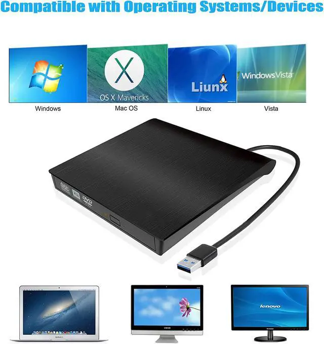 Alt view image 4 of 7 - [New Upgraded] External CD Drive, USB 3.0 Portable CD/DVD +/-RW Drive Slim DVD/CD ROM Rewriter Burner Compatible with Laptop Desktop PC Windows Linux OS Mac (Black)