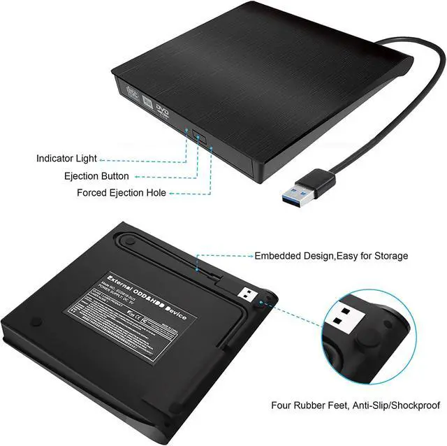 Alt view image 5 of 7 - [New Upgraded] External CD Drive, USB 3.0 Portable CD/DVD +/-RW Drive Slim DVD/CD ROM Rewriter Burner Compatible with Laptop Desktop PC Windows Linux OS Mac (Black)