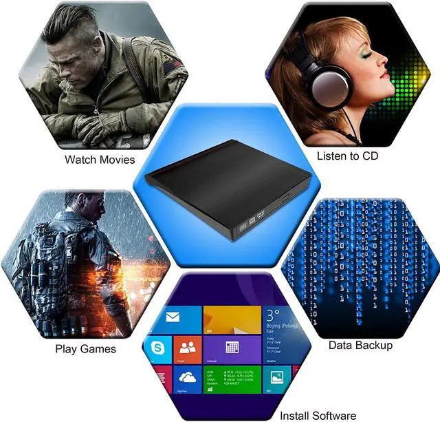 Alt view image 7 of 7 - [New Upgraded] External CD Drive, USB 3.0 Portable CD/DVD +/-RW Drive Slim DVD/CD ROM Rewriter Burner Compatible with Laptop Desktop PC Windows Linux OS Mac (Black)