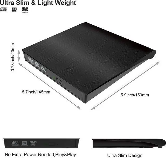 Alt view image 6 of 7 - [New Upgraded] External CD Drive, USB 3.0 Portable CD/DVD +/-RW Drive Slim DVD/CD ROM Rewriter Burner Compatible with Laptop Desktop PC Windows Linux OS Mac (Black)