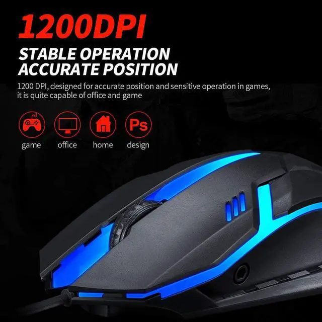 Alt view image 6 of 7 - USB Wired Gaming Mouse, 3 Buttons 7 Coloured Backlight 1200 DPI Office Mouse Built-in Weights for Laptop/PC Gaming Mice