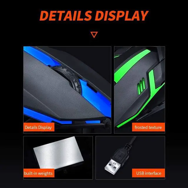 Alt view image 3 of 7 - USB Wired Gaming Mouse, 3 Buttons 7 Coloured Backlight 1200 DPI Office Mouse Built-in Weights for Laptop/PC Gaming Mice