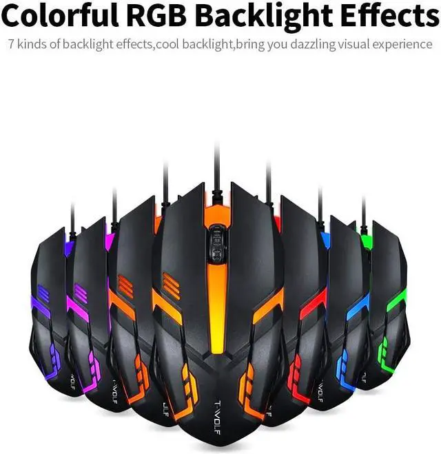 Alt view image 4 of 7 - USB Wired Gaming Mouse, 3 Buttons 7 Coloured Backlight 1200 DPI Office Mouse Built-in Weights for Laptop/PC Gaming Mice