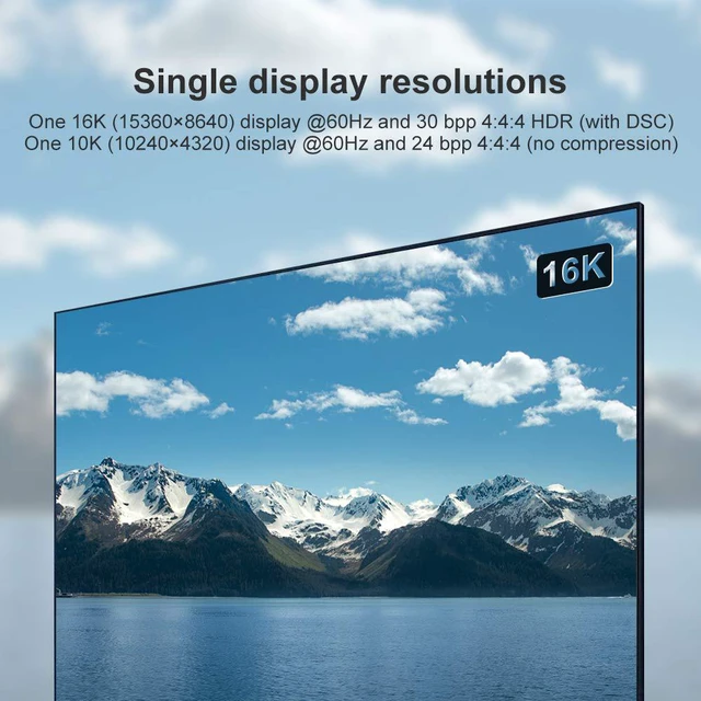 Alt view image 4 of 7 - DisplayPort 2.0 Ultra HD 16K 10K 8K 4K DP1.4 DP1.2 HBR3 16K(15360x8640) @60Hz 10K/8K @60Hz 4K @165Hz 144Hz High Speed 80Gbps HDCP 3D Slim and Flexible DP to DP Cable (1M 3.3FT)