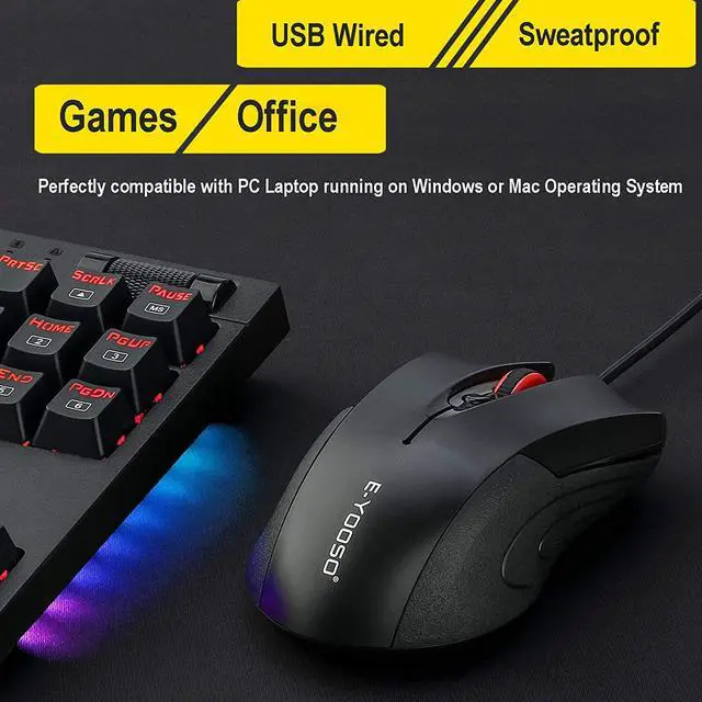 Alt view image 7 of 7 - USB Wired Gaming Mice Adjustable 2000 DPI Optical Sensor Ergonomic Design Mice Mice for PC, Laptop, MacBook Windows 7/8/10/XP Vista Linux, Mouse Weight 100g - Classic Black