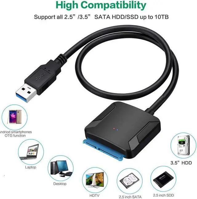 Alt view image 3 of 7 - USB 3.0 to SATA Adapter SATA to USB Cable SATA to USB 3.0 External Converter 5Gbps High Speed Plug and Play Cable USB 3.0 to SATA III Hard Driver Adapter Compatible for 2.5/3.5 Inch HDD SSD