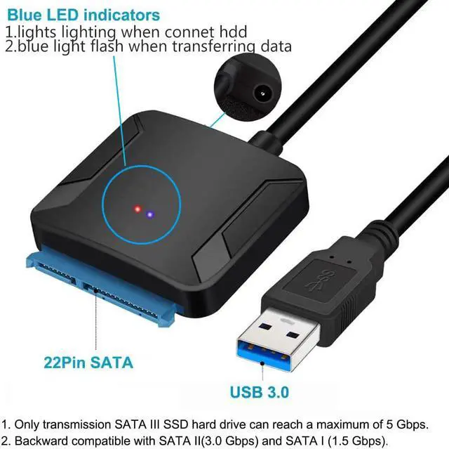 Alt view image 2 of 7 - USB 3.0 to SATA Adapter SATA to USB Cable SATA to USB 3.0 External Converter 5Gbps High Speed Plug and Play Cable USB 3.0 to SATA III Hard Driver Adapter Compatible for 2.5/3.5 Inch HDD SSD