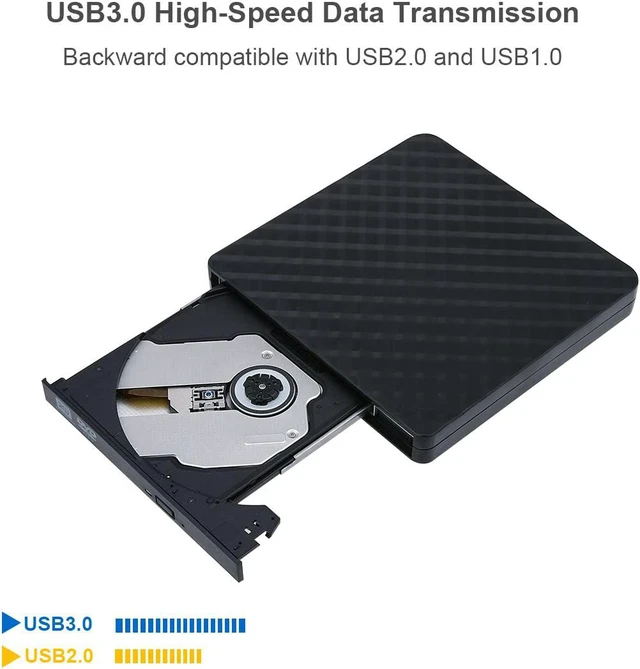 Alt view image 4 of 7 - 2021 Upgraded External CD DVD Drive, USB 3.0 Cord Portable CD/DVD+/-RW Drive/DVD Player for Laptop CD ROM Burner Compatible with Laptop Desktop PC Windows Linux Mac OS (Black)